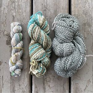 Handspun Fiber Art Yarn Set - Gray, Cream, and Green